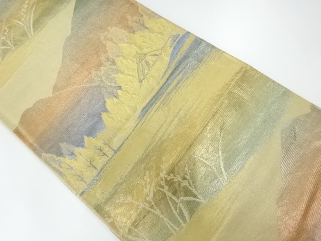 アンティーク　田舎風景模様織出し袋帯（材料）